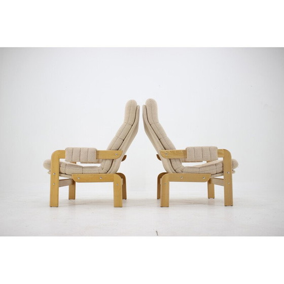 Image 1 of Paire de fauteuils vintage en hêtre à haut dossier, Tchécoslovaquie 1970