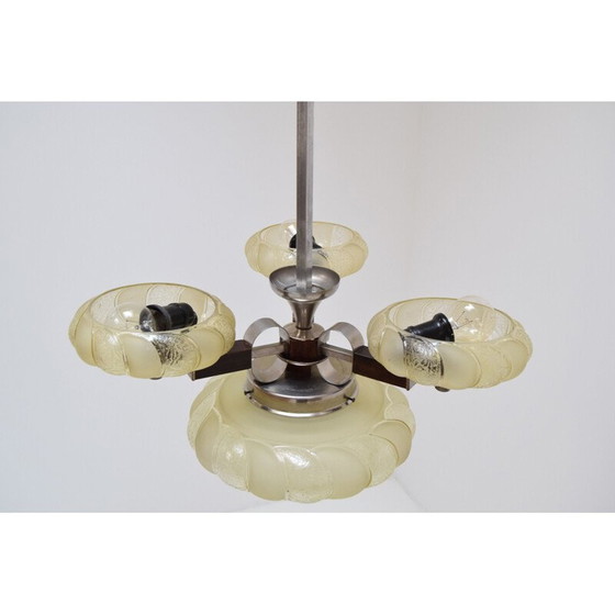 Image 1 of Lustre vintage en verre Art Déco, Tchécoslovaquie 1930