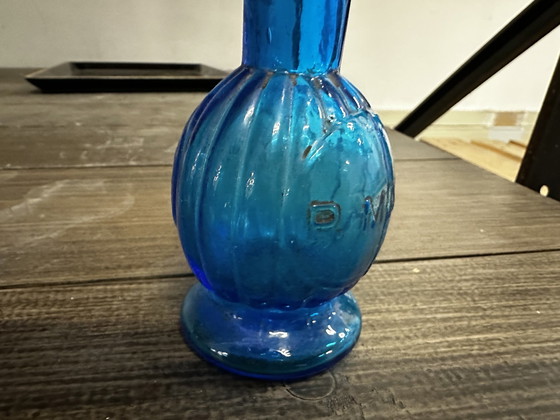 Image 1 of Petite Lampe À Huile - Verre Bombé Bleu - P. Masy Vers 1900