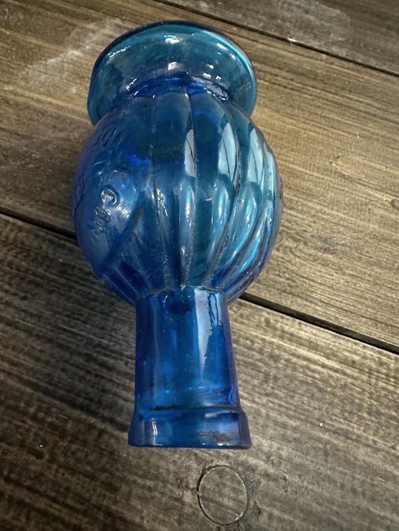 Image 1 of Petite Lampe À Huile - Verre Bombé Bleu - P. Masy Vers 1900