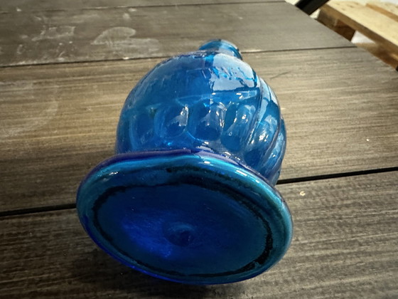 Image 1 of Petite Lampe À Huile - Verre Bombé Bleu - P. Masy Vers 1900