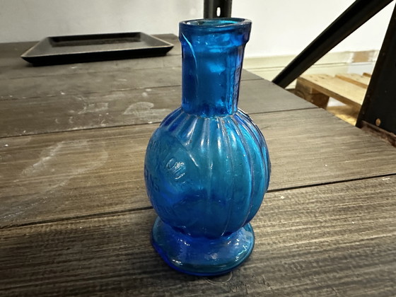 Image 1 of Petite Lampe À Huile - Verre Bombé Bleu - P. Masy Vers 1900