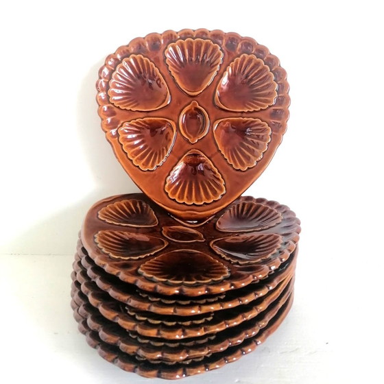 Image 1 of 6X Assiettes À Coquillages Céramique Vintage 