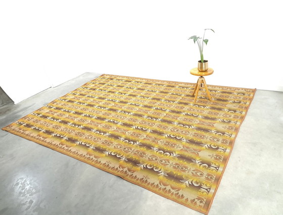 Image 1 of Grand tapis vert et brun, tapis vintage