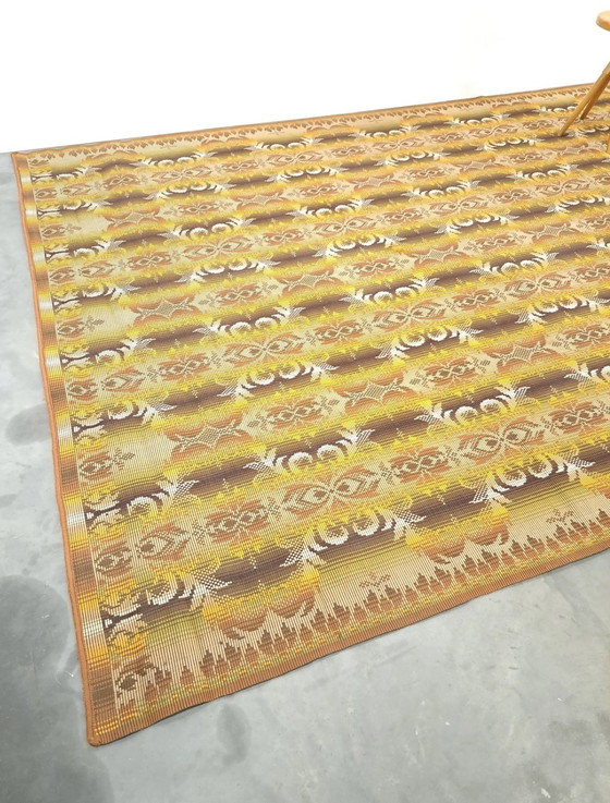 Image 1 of Grand tapis vert et brun, tapis vintage