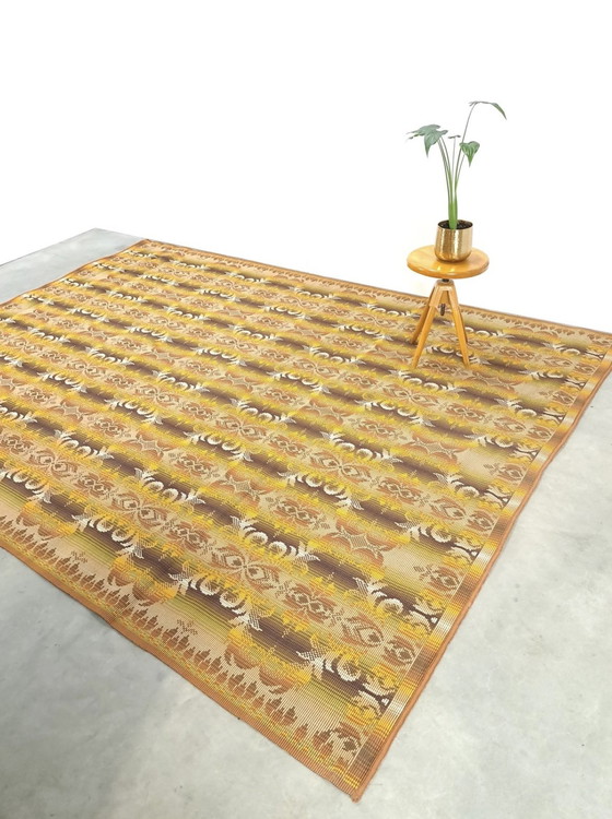 Image 1 of Grand tapis vert et brun, tapis vintage