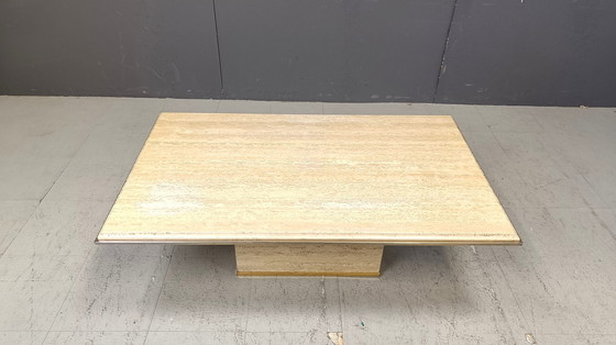 Image 1 of Table basse vintage en travertin et laiton par Fedam, 1970S