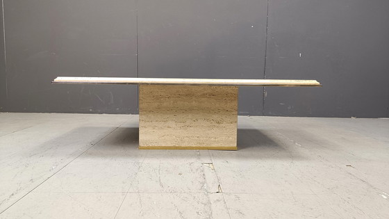 Image 1 of Table basse vintage en travertin et laiton par Fedam, 1970S
