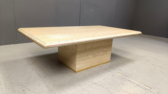 Image 1 of Table basse vintage en travertin et laiton par Fedam, 1970S