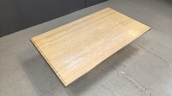 Image 1 of Table basse vintage en travertin et laiton par Fedam, 1970S