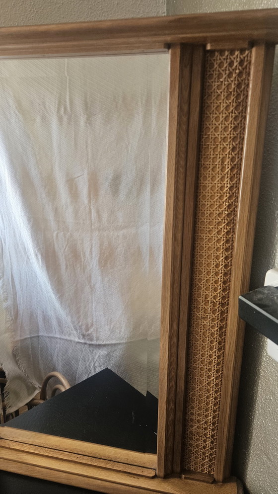 Image 1 of Grand miroir vintage en rotin par Simons 70s