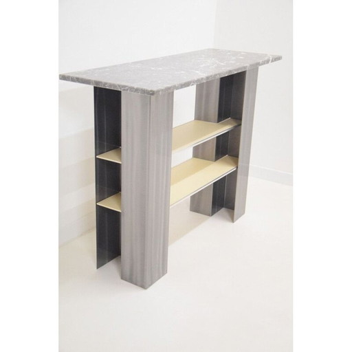 Table d'entrée vintage en marbre, métal, console minimaliste moderniste, Italie 1980