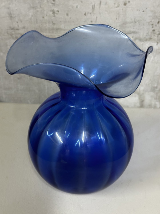 Image 1 of  Vase Bleu Cobalt Style Lancel - Forme Boule Et Collerette H 25 Cm