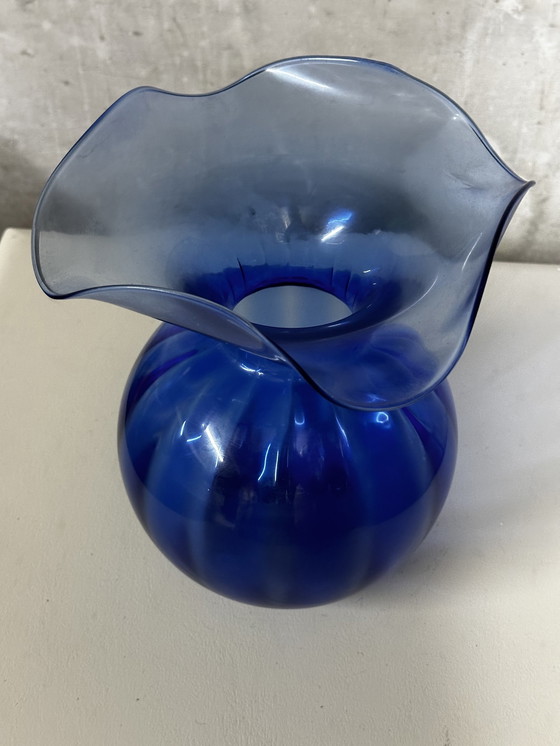 Image 1 of  Vase Bleu Cobalt Style Lancel - Forme Boule Et Collerette H 25 Cm