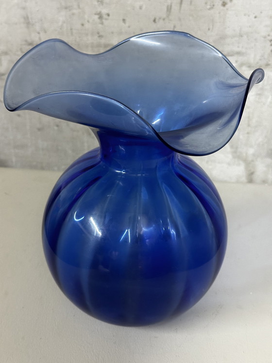 Image 1 of  Vase Bleu Cobalt Style Lancel - Forme Boule Et Collerette H 25 Cm