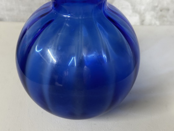 Image 1 of  Vase Bleu Cobalt Style Lancel - Forme Boule Et Collerette H 25 Cm