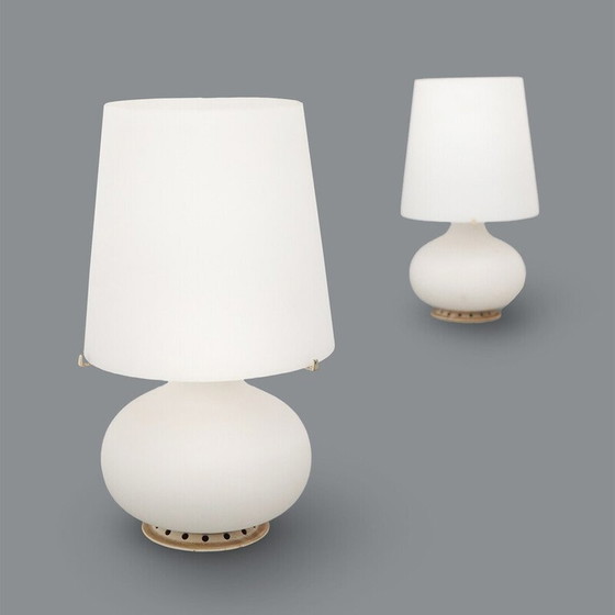 Image 1 of Paire de lampes de table vintage modèle 1853 en métal et verre opalin par Max Ingrand pour Fontana Arte, 1960