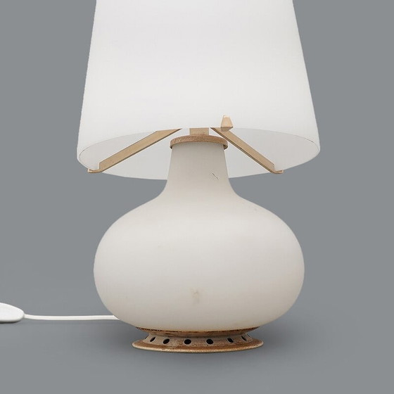 Image 1 of Paire de lampes de table vintage modèle 1853 en métal et verre opalin par Max Ingrand pour Fontana Arte, 1960