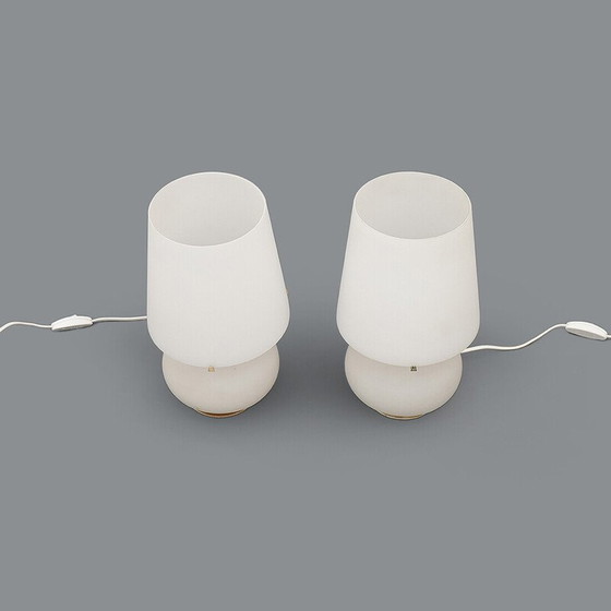 Image 1 of Paire de lampes de table vintage modèle 1853 en métal et verre opalin par Max Ingrand pour Fontana Arte, 1960