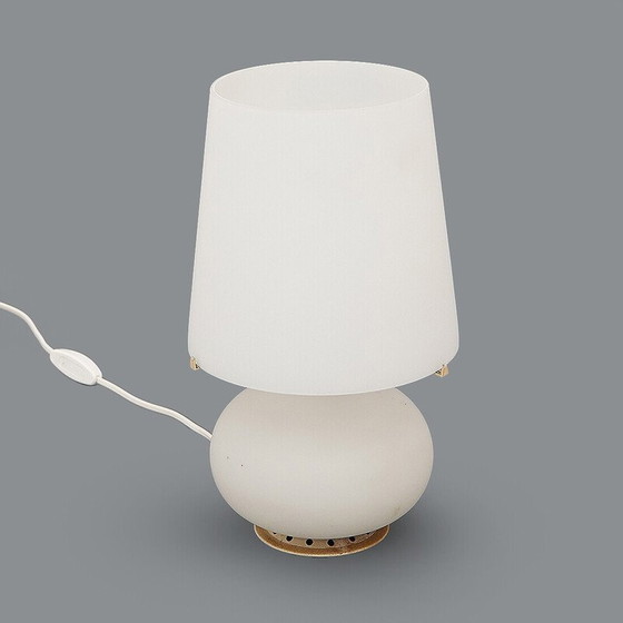 Image 1 of Paire de lampes de table vintage modèle 1853 en métal et verre opalin par Max Ingrand pour Fontana Arte, 1960
