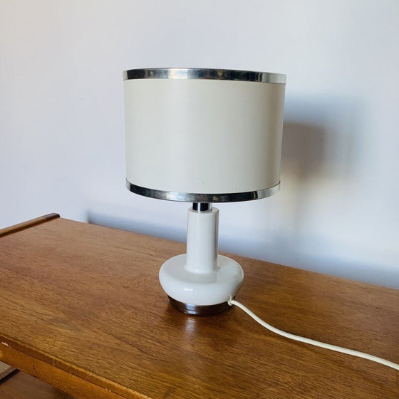 Image 1 of Lampe vintage en métal chromé et céramique blanche, 1970