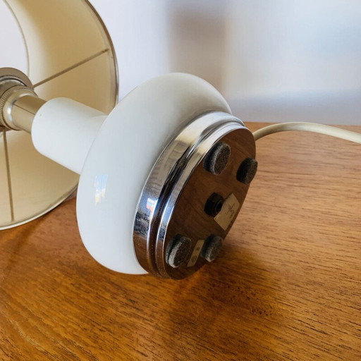 Lampe vintage en métal chromé et céramique blanche, 1970