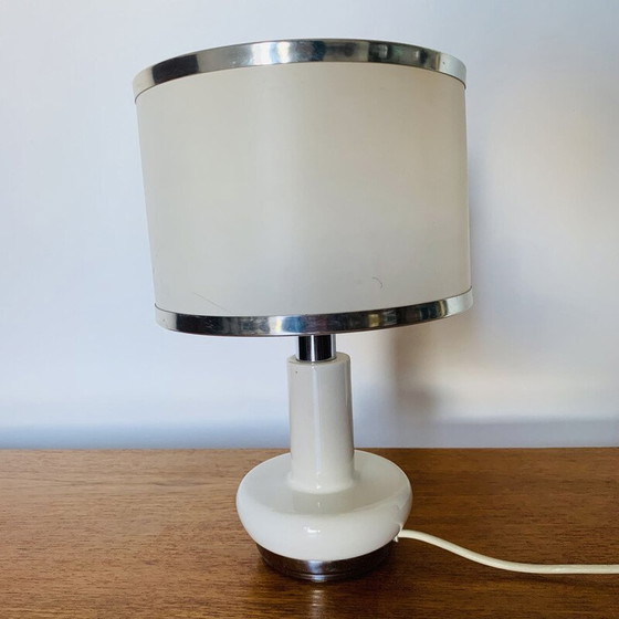 Image 1 of Lampe vintage en métal chromé et céramique blanche, 1970