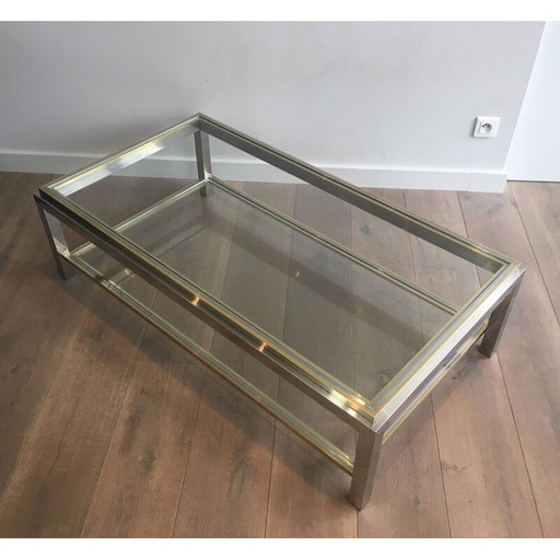 Table basse vintage en chrome et laiton, 1970