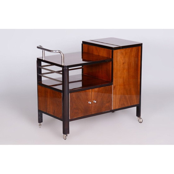 Image 1 of Table de service vintage Art Déco en noyer et acier chromé pour Thonet, Tchécoslovaquie 1930