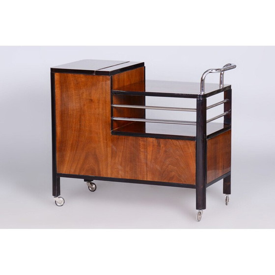 Image 1 of Table de service vintage Art Déco en noyer et acier chromé pour Thonet, Tchécoslovaquie 1930