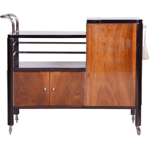 Table de service vintage Art Déco en noyer et acier chromé pour Thonet, Tchécoslovaquie 1930