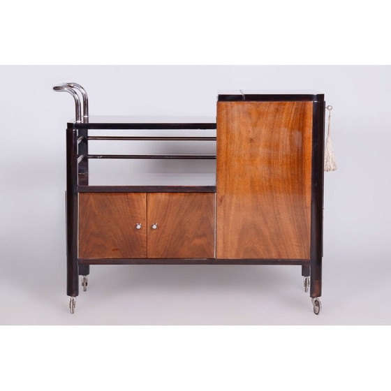 Image 1 of Table de service vintage Art Déco en noyer et acier chromé pour Thonet, Tchécoslovaquie 1930