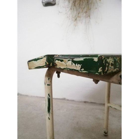 Image 1 of Tabouret industriel vintage en vert et blanc, années 1950