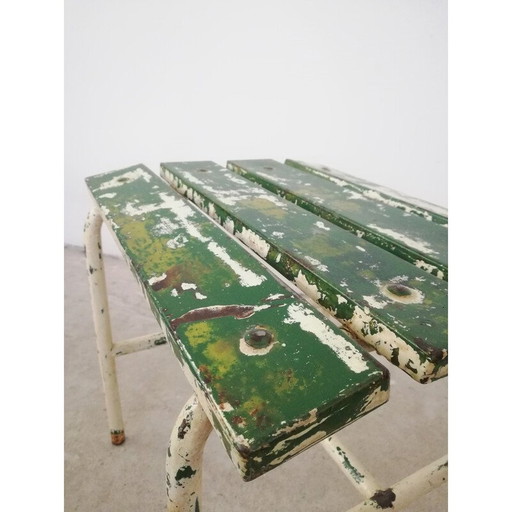 Tabouret industriel vintage en vert et blanc, années 1950