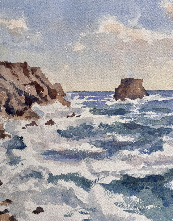 Image 1 of 4 Très Belles Aquarelles «  Bord De Mer «  Paysage Français, Belles Peintures 