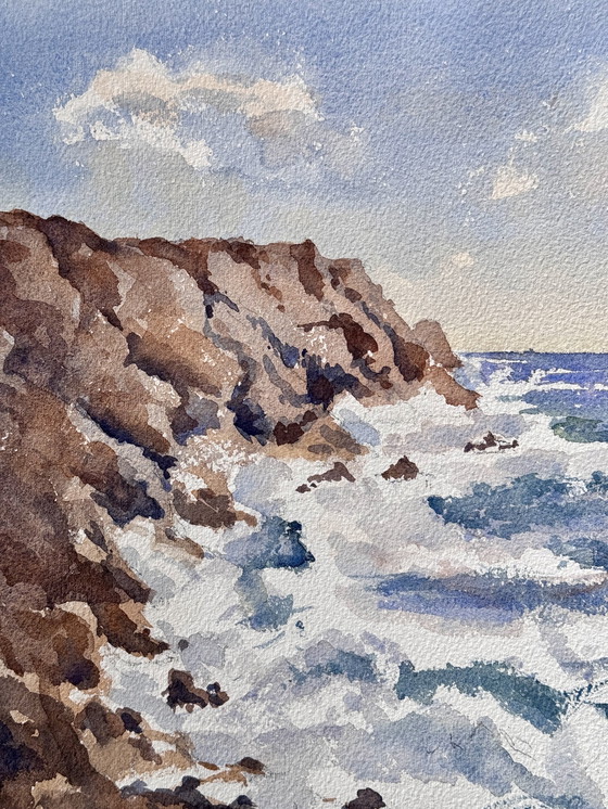 Image 1 of 4 Très Belles Aquarelles «  Bord De Mer «  Paysage Français, Belles Peintures 