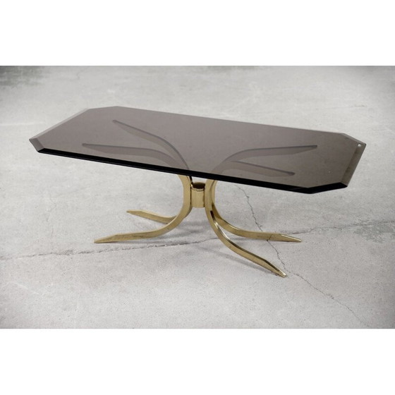 Image 1 of Table basse vintage en laiton et verre fumé foncé, 1970