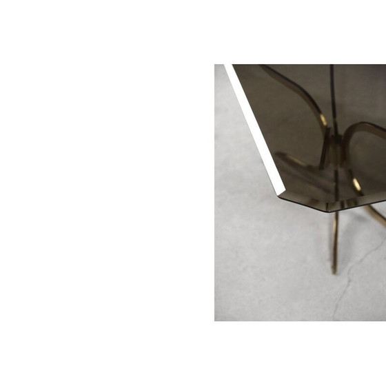 Image 1 of Table basse vintage en laiton et verre fumé foncé, 1970