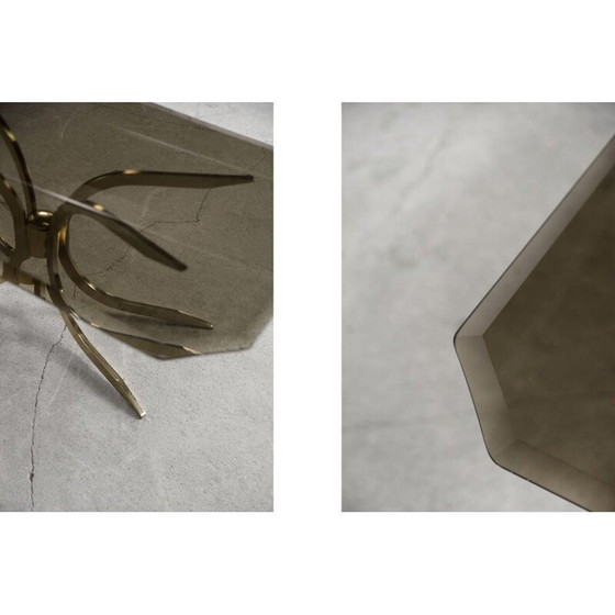 Image 1 of Table basse vintage en laiton et verre fumé foncé, 1970