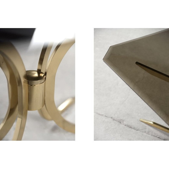 Image 1 of Table basse vintage en laiton et verre fumé foncé, 1970