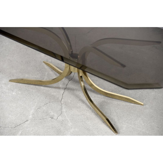 Image 1 of Table basse vintage en laiton et verre fumé foncé, 1970
