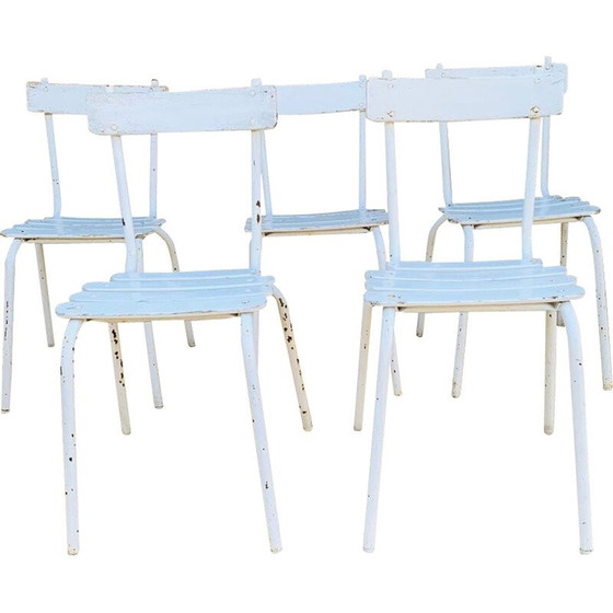 Image 1 of Ensemble de 5 chaises vintage en bois blanc et acier