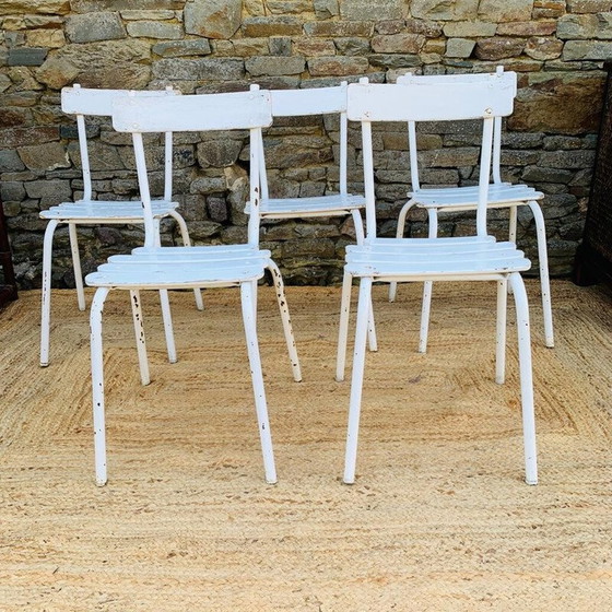 Image 1 of Ensemble de 5 chaises vintage en bois blanc et acier
