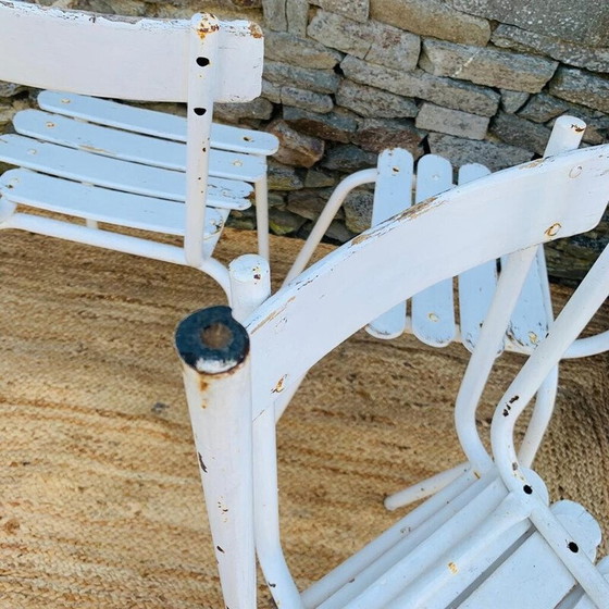 Image 1 of Ensemble de 5 chaises vintage en bois blanc et acier