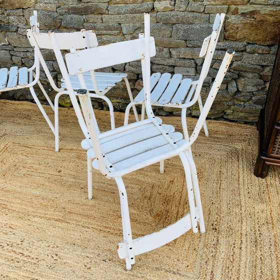 Image 1 of Ensemble de 5 chaises vintage en bois blanc et acier