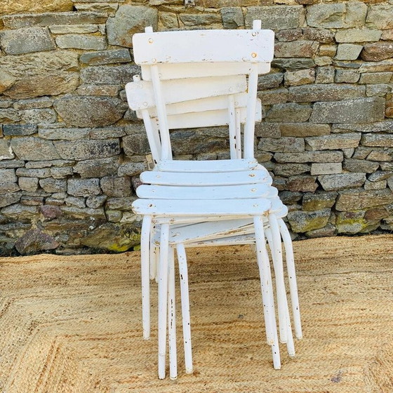 Image 1 of Ensemble de 5 chaises vintage en bois blanc et acier