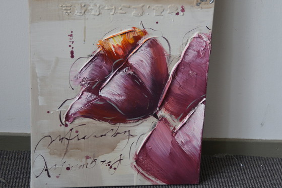 Image 1 of Peinture à l'huile avec caractères chinois