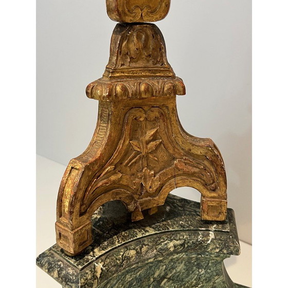 Image 1 of Chandelier vintage en bois sculpté et doré sur base patinée, France 1900