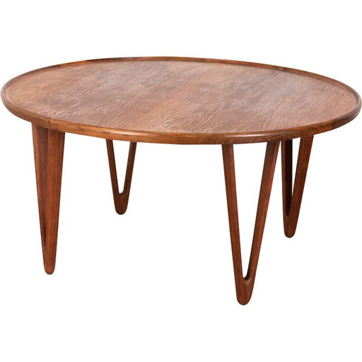 Table d'appoint ronde vintage en bois de rose par Tove et Edvard Kindt-Larsen, années 1950