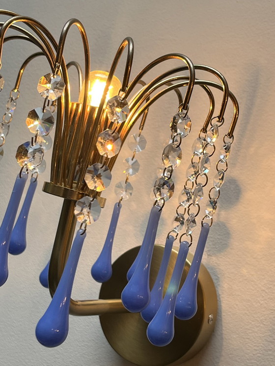 Image 1 of Ensemble de 2 appliques vintage bleu opalin cadre doré